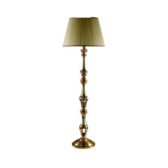 Lampada Da Terra In Legno Classico Argento Mecca Con Paralume 1 Luce Rondine | LuceArt