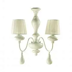 Applique In Legno Classico Bianco Lucido Con Paralume 2 Luci Albanella