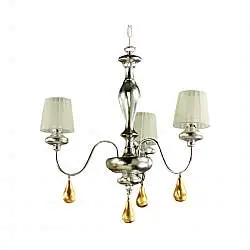 Lampadario In Legno Classico Argento Mecca Con Paralume 3 Luci Albanella