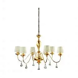 Lampadario In Legno Classico Oro Con Paralume 6 Luci Albanella