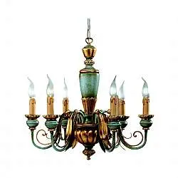 Lampadario In Legno Classico Azzurro Oro 6 Luci Oca