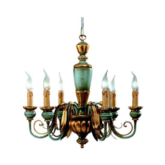 Lampadario In Legno Classico Azzurro Oro 6 Luci Oca | LuceArt