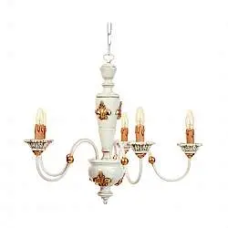 Lampadario In Legno Classico Avorio Oro 5 Luci Cigno