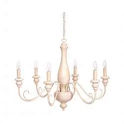 Lampadario In Legno Classico Ocra Sbiancato 6 Luci Anatra