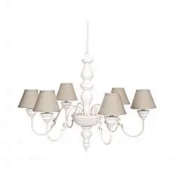 Lampadario In Legno Classico Crema Sbiancato Con Paralume 6 Luci Smergo