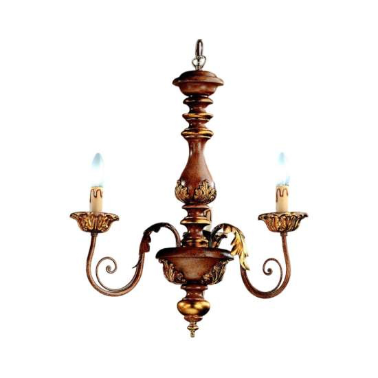 Lampadario In Legno Classico Oro Marrone Nocciola 3 Luci Gabbiano | LuceArt