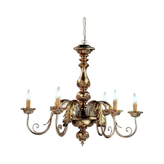 Lampadario In Legno Classico Oro Marrone Nocciola 6 Luci Gabbiano | LuceArt