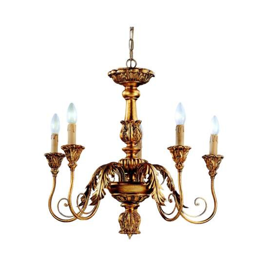 Lampadario In Legno Classico Avorio Oro 5 Luci Tuffolo | LuceArt