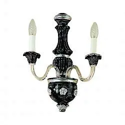 Applique In Legno Classico Nero Graffiato Argento 2 Luci Airone