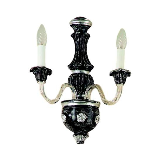 Applique In Legno Classico Nero Graffiato Argento 2 Luci Airone | LuceArt