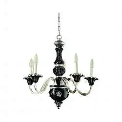 Lampadario In Legno Classico Nero Graffiato Argento 5 Luci Airone