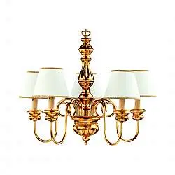 Lampadario In Legno Classico Oro Con Paralume 5 Luci Cicogna