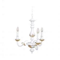 Lampadario In Legno Classico Bianco Oro Naturale 3 Luci Gru