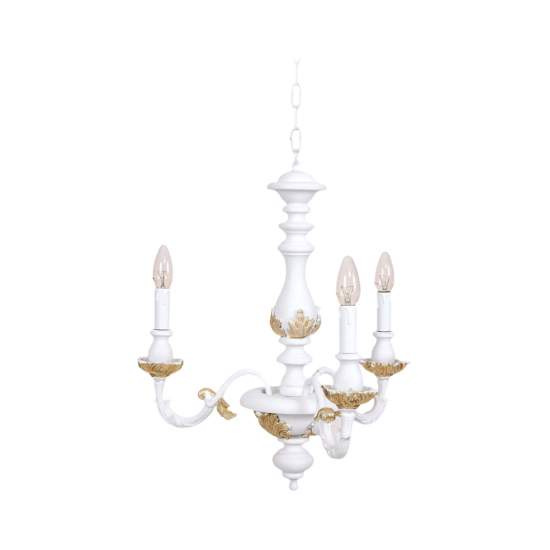Lampadario In Legno Classico Bianco Oro Naturale 3 Luci Gru | LuceArt