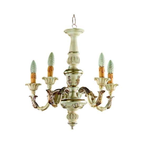 Lampadario In Legno Classico Bianco Argento 5 Luci Cavaliere | Lampadari e Sospensioni | Luce Art Shop Lampadario In Legno Classico Bianco Argento 5 Luci Cavaliere | LuceArt