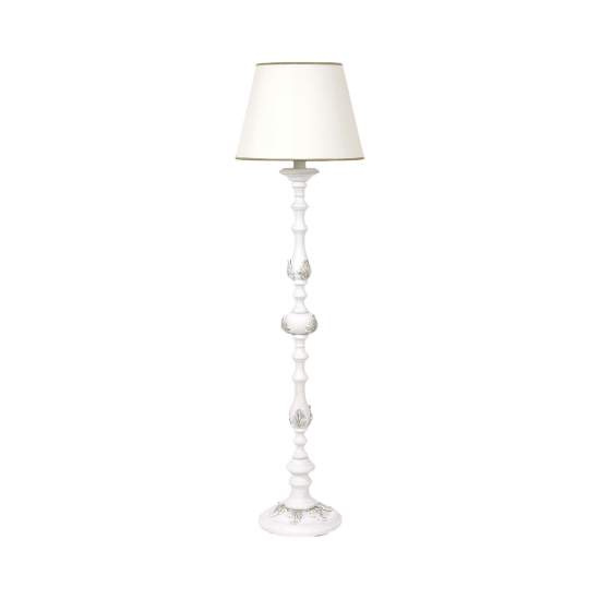 Lampada Da Terra In Legno Classico Bianco Opaco Con Paralume Fenicottero | LuceArt