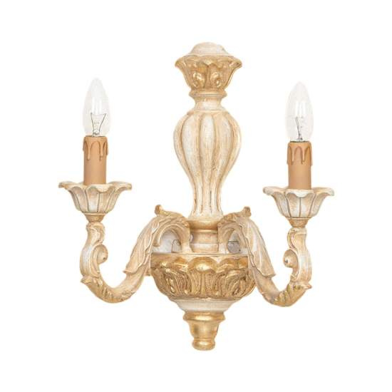 Applique In Legno Classico Crema Decapè Oro 2 Luci Avocetta | LuceArt