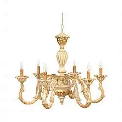 Lampadario In Legno Classico Crema Decapè Oro 8 Luci Avocetta