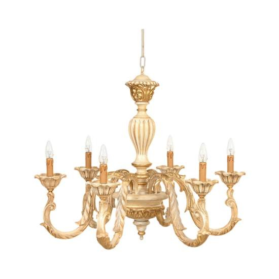 Lampadario In Legno Classico Crema Decapè Oro 6 Luci Avocetta | Lampadari e Sospensioni | Luce Art Shop Lampadario In Legno Classico Crema Decapè Oro 6 Luci Avocetta | LuceArt