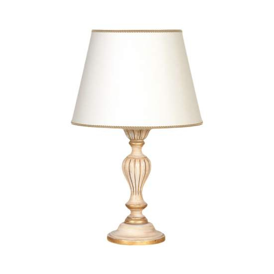Lumetto In Legno Classico Crema Decapè Oro Con Paralume 1 Luce Avocetta | LuceArt