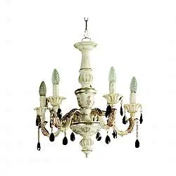 Lampadario In Legno Classico Bianco Argento 5 Luci Cavaliere