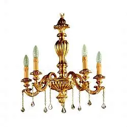 Lampadario In Legno Classico Oro 5 Luci Fagiano