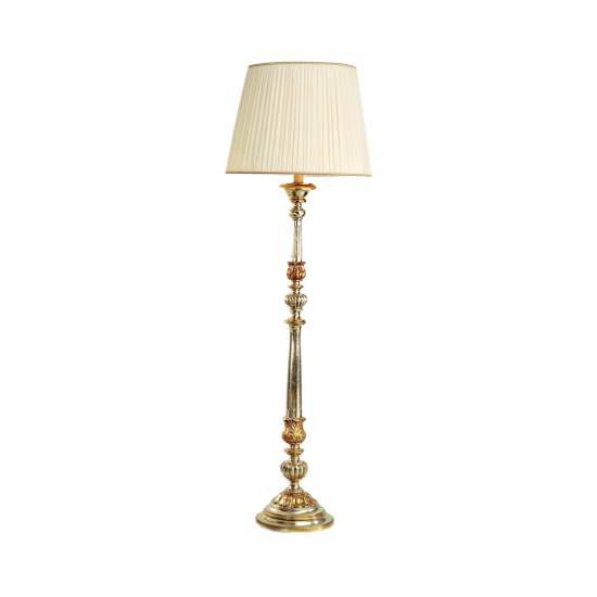 Lampada Da Terra In Legno Classico Argento Mecca Con Paralume 1 Luce Pernice | LuceArt