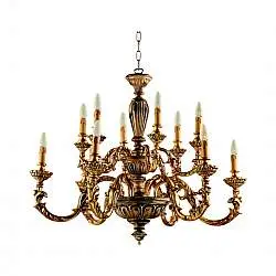 Lampadario In Legno Classico Marrone Oro Etrusco 12 Luci Piccione