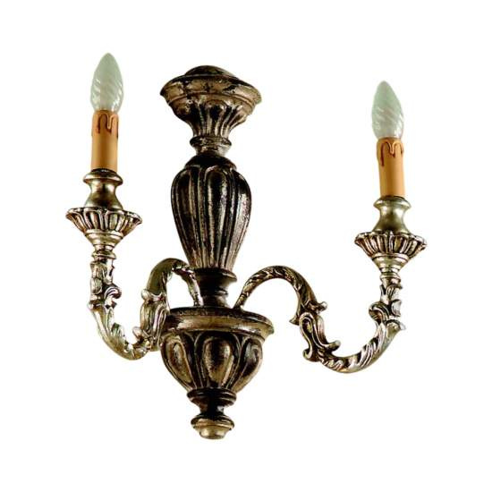 Applique In Legno Classico Marrone Argento Etrusco 2 Luci Piccione | LuceArt