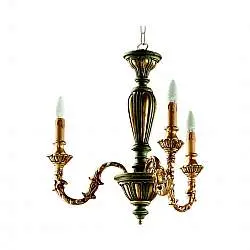 Lampadario In Legno Classico Verde Etrusco Oro 3 Luci Piccione