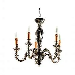 Lampadario In Legno Classico Marrone Argento Etrusco 5 Luci Piccione