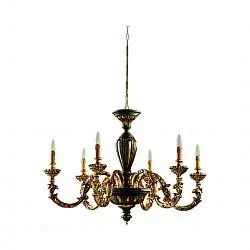 Lampadario In Legno Classico Verde Etrusco Oro 6 Luci Piccione