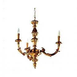 Lampadario In Legno Classico Oro 3 Luci Rondone