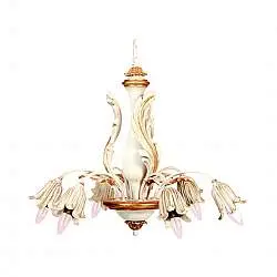 Lampadario In Legno Classico Avorio Oro 6 Luci Pappagallo