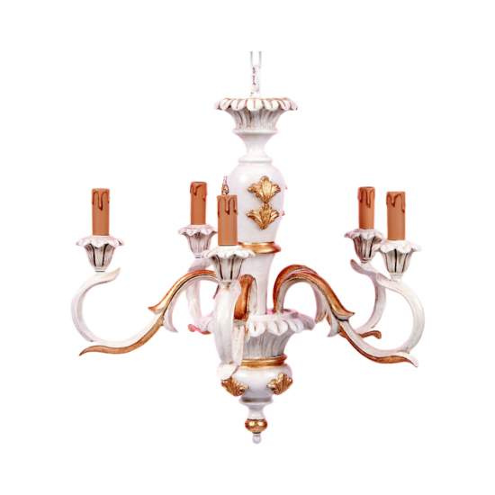 Lampadario In Legno Classico Avorio Oro 5 Luci Picchio | LuceArt