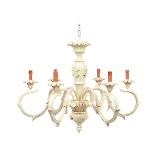 Lampadario In Legno Classico Avorio Patinato 6 Luci Picchio | LuceArt