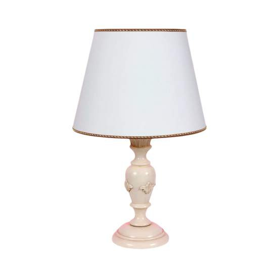 Lume In Legno Classico Avorio Patinato Con Paralume 1 Luce Picchio | LuceArt