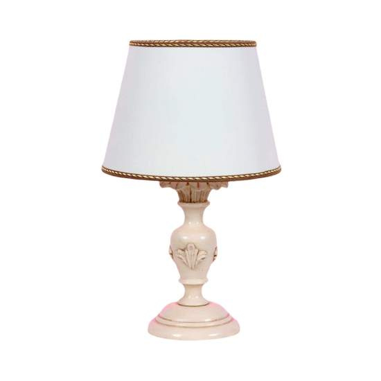 Lumetto In Legno Classico Avorio Patinato Con Paralume 1 Luce Picchio | LuceArt