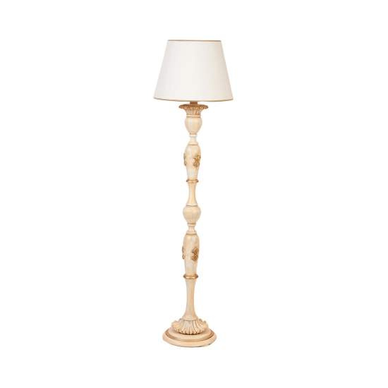 Lampada Da Terra In Legno Classico Crema Decapè Oro Con Paralume 1 Luce Picchio | LuceArt