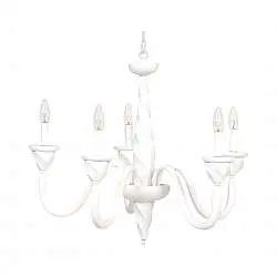 Lampadario In Legno Classico Bianco Opaco 5 Luci Coromorano