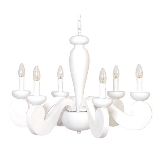 Lampadario In Legno Classico Bianco Opaco 6 Luci Sula | LuceArt
