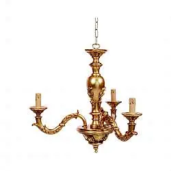 Lampadario In Legno Classico Oro 3 Luci Pavoncelle