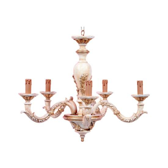Lampadario In Legno Classico Crema Decapè Oro 5 Luci Pavoncelle | Lampadari e Sospensioni | Luce Art Shop Lampadario In Legno Classico Crema Decapè Oro 5 Luci Pavoncelle | LuceArt