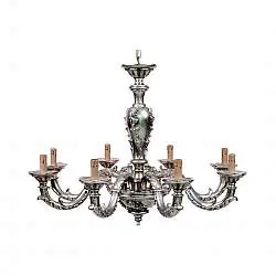 Lampadario In Legno Classico Argento Patinato Lucido 8 Luci Pavoncelle