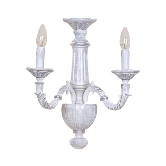 Applique In Legno Classico Bianco Argento Grigio Sfumato 2 Luci Sternidi | Appliques - Lampade da Parete | Luce Art Shop Applique In Legno Classico Bianco Argento Grigio Sfumato 2 Luci Sternidi | LuceArt