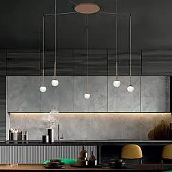 Sospensione Contemporanea Lollypop Cavi Distanziati Metallo Oro Rosato Led 35W