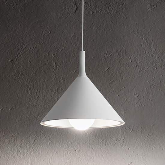 Sospensione Cono Grande D.40 Cm Barbie 1 Luce E27 Alluminio Bianco BARBIE-S-G-B