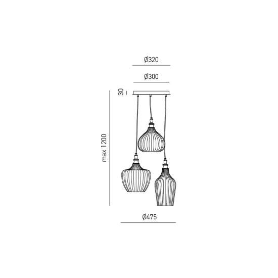 Composizione Sospensione Multipla Cleofe Metallo Ottone Vetri Ambra 3 Luci E27 CLEOFE-S-3-A