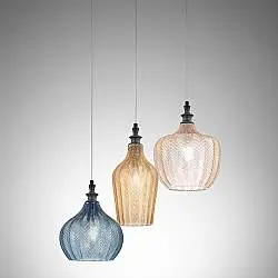 Composizione Sospensione Multipla Cleofe Metallo Nero Vetri Multicolor 3 Luci