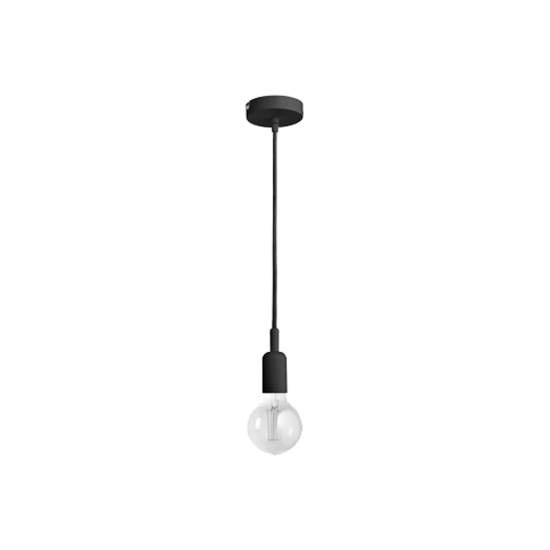 Sospensione Industrial Flute Metallo Nero Satinato E Stoffa Nera 1 Luce E27 GSO071